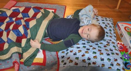 Thomas enjoying the pillowcase from Bethan