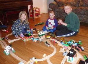 Helping Thomas and Bethan with a train layout
