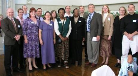 THe Luther Leaguers gather with Pastor Garner at his retirement party