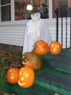 Mr. Ghost poses with pumpkins