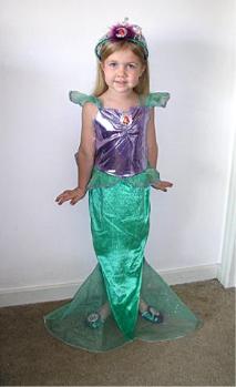 Bethan tries on the Ariel outfit.