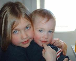 Bethan and Thomas on their first flight