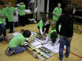Setting up the table layout on the gym floor