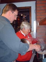Making potato dumplings, red cabbage, and gravy ...