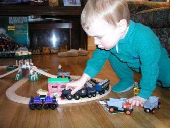 Thomas enjoying his own Polar Express train set