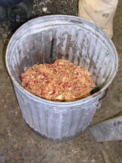 Remains of the ground apples after being pressed.
