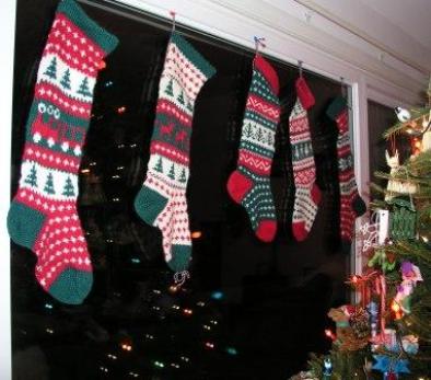 Christmas stockings knit by Aunt Jan - too big for Thomas's feet