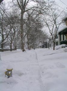 A recent snowfall (Ron at end of street with snowblower)