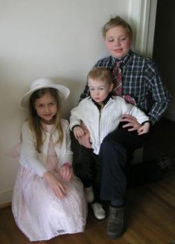 The trio and Bethan next to the Easter tree