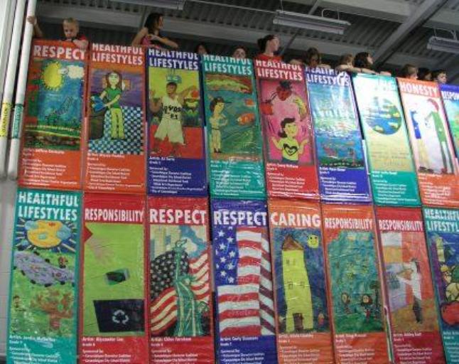 Most (but not all) of the 62 banners at unveiling ceremony.