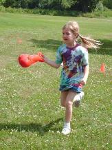 Bethan enjoying an end of first grade celebration in a tie-die shirt that she made.