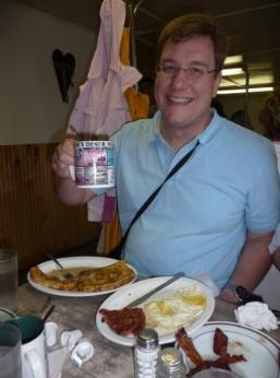 Ron enjoys the French Cinnamon Raisin Toast with the works