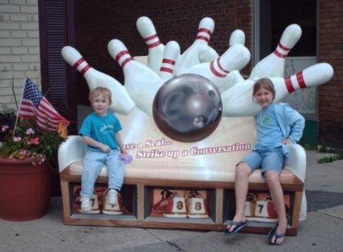 Thomas and Bethan checking out one of the Benches On Parade