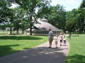 George Johnson Statue and carousel roundhouse