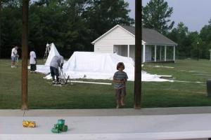 A tent to set up and food to be cooked