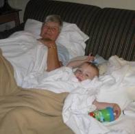 Thomas preferred Grandma's bed (and just screamed in his own).