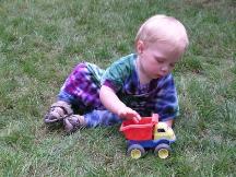 Elias checks out Thomas's trucks 
