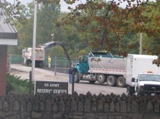 Chopping up and spitting up the old pavement