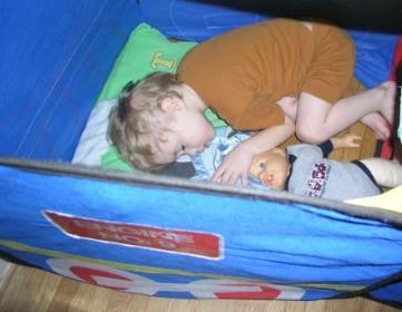 Thomas has been sleeping in his train...when he actually sleeps.