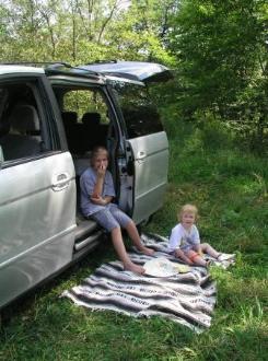 Bethan and Thomas wait for the boys (Bethan did lots of Boondoggle)