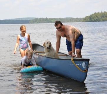 Jake gets used to the canoe